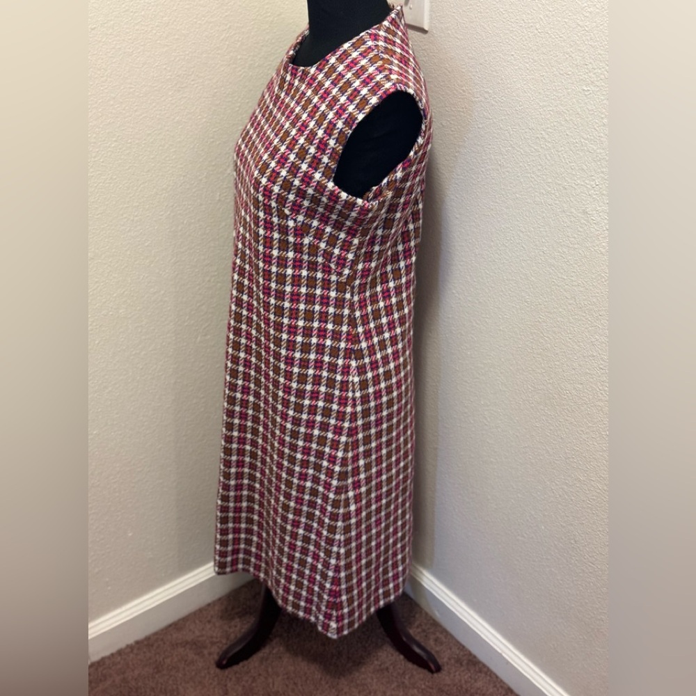 Vintage Johnny Appleseeds Plaid Wool? Midi Dress Red Brown M 8 10 50s 60s - Picture 3 of 9